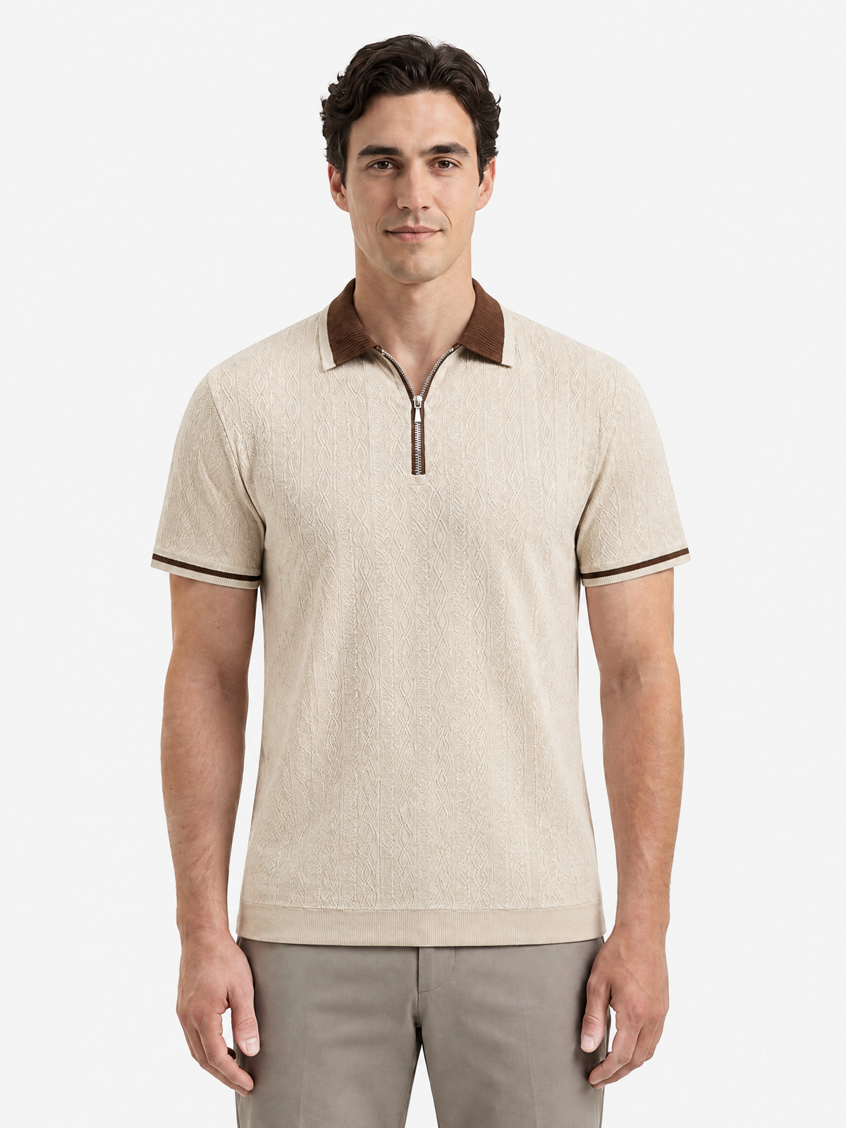 Oceans - Textured Half Sleeve Zip Polo