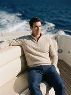 Merino Wool Cable Knit Quarter Zip Sweater