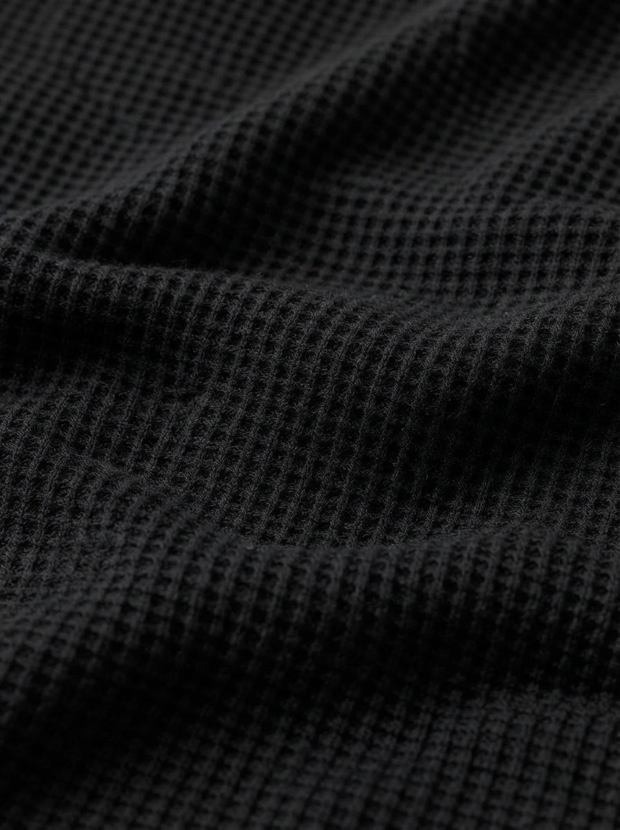 Fitted Long Sleeve Polo Waffle Shirt