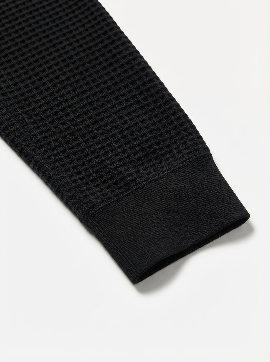 Fitted Long Sleeve Polo Waffle Shirt