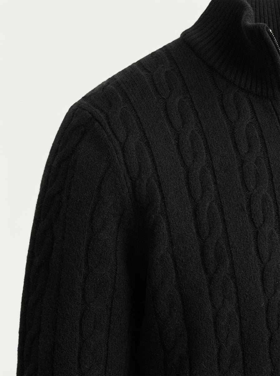 Merino Wool Cable Knit Quarter Zip Sweater