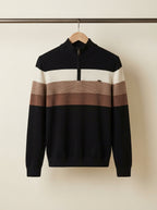 Casual Striped Cotton Quarter-Zip Sweater