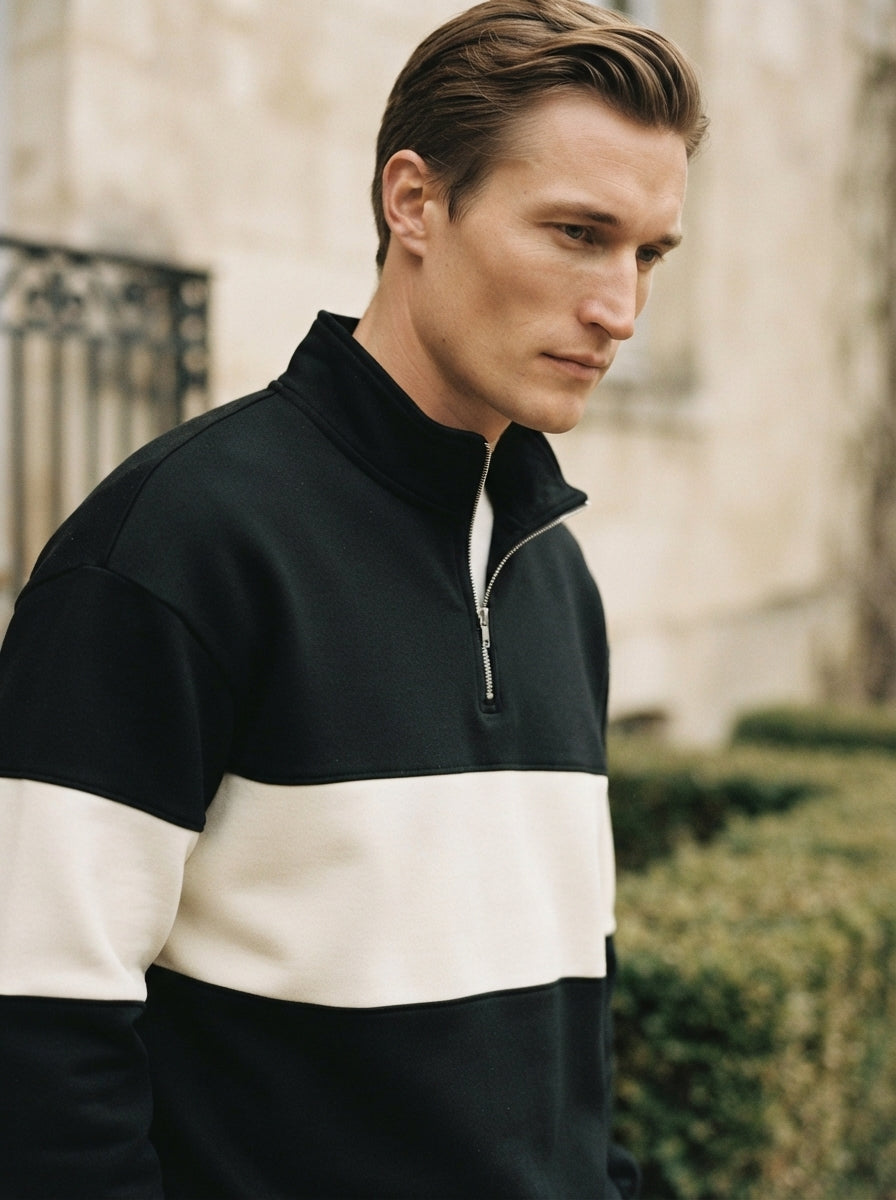 Casual Knitted Colorblock Half-Zip Sweatshirt