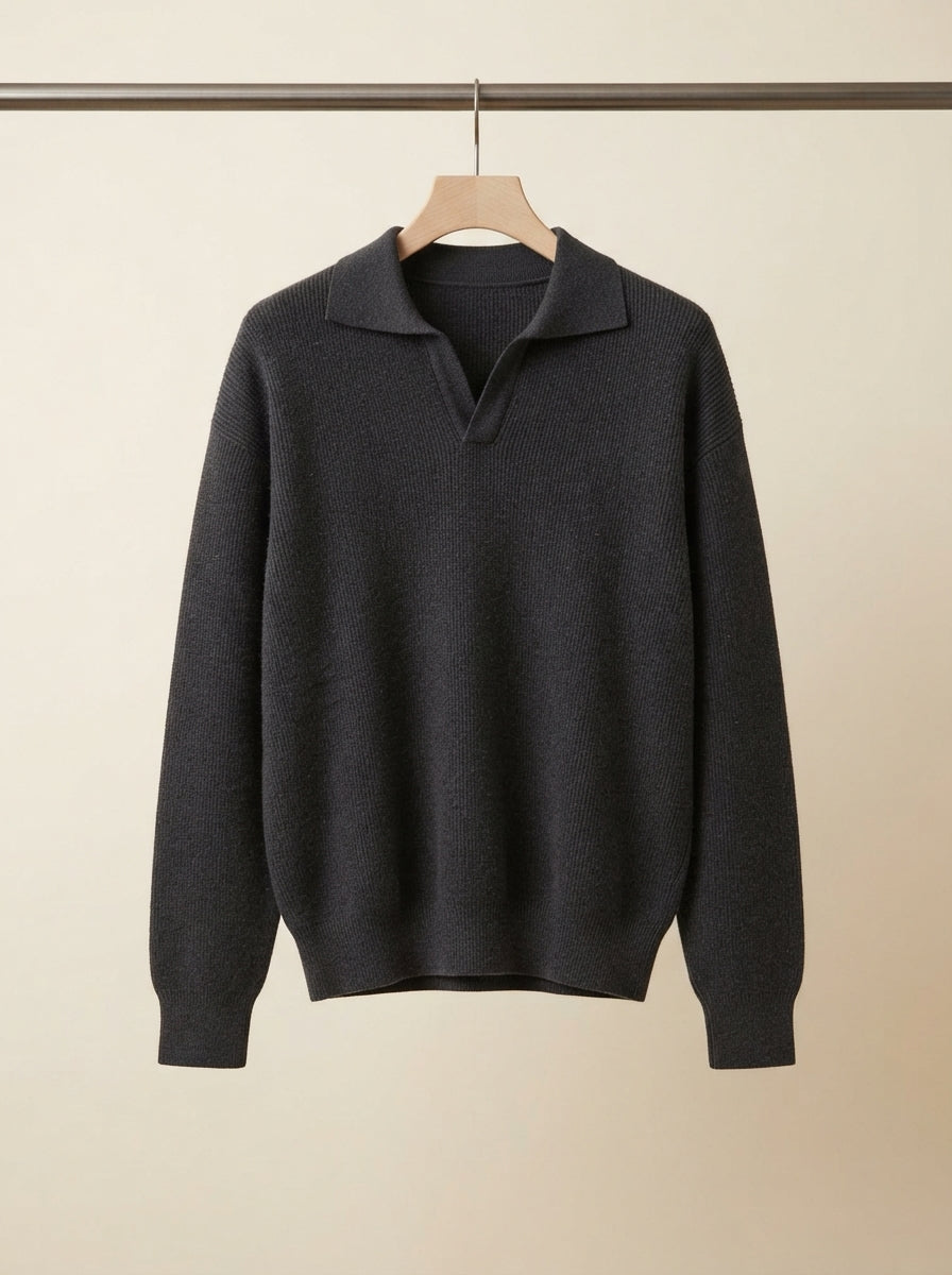 Men's Smart Casual Textured Knit Polo Sweater