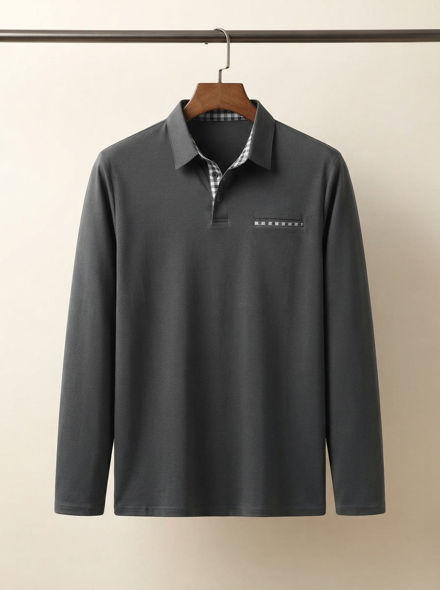 Lightweight Checkered Long Sleeve Polo Shirt