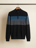 Casual Striped Cotton Quarter-Zip Sweater