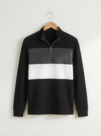 Knitted Colour Block Quarter-Zip Polo Shirt