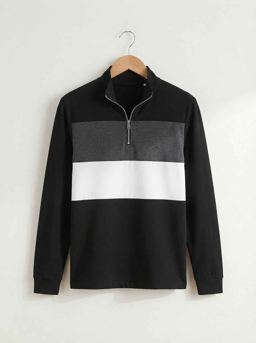 Knitted Colour Block Quarter-Zip Polo Shirt