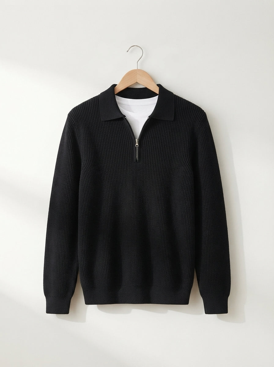 Fitted Knit Quarter Zip Sweater