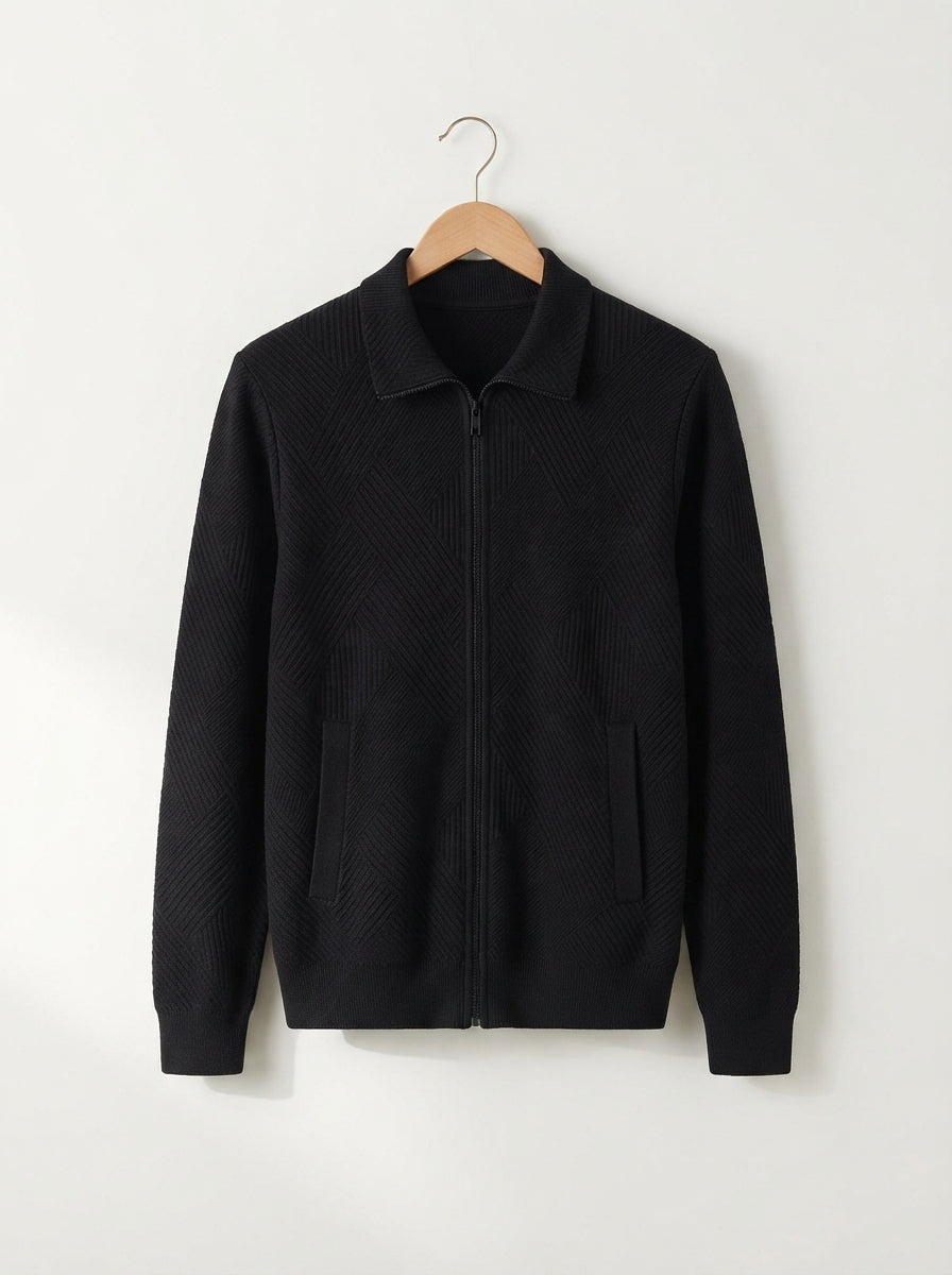 Cardigan Ribbed Texture Zipper Men