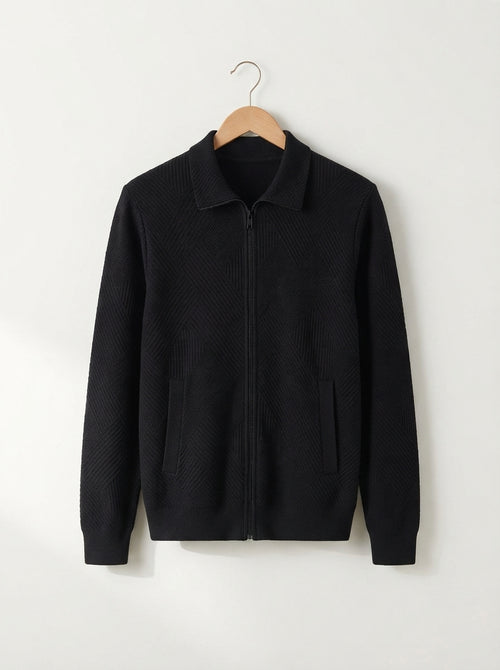 Cardigan Ribbed Texture Zipper Men