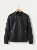Casual Leather Stand Collar Biker Jacket