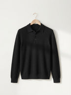 Men's Relaxed Textured Knit Open Collar Polo Jumper