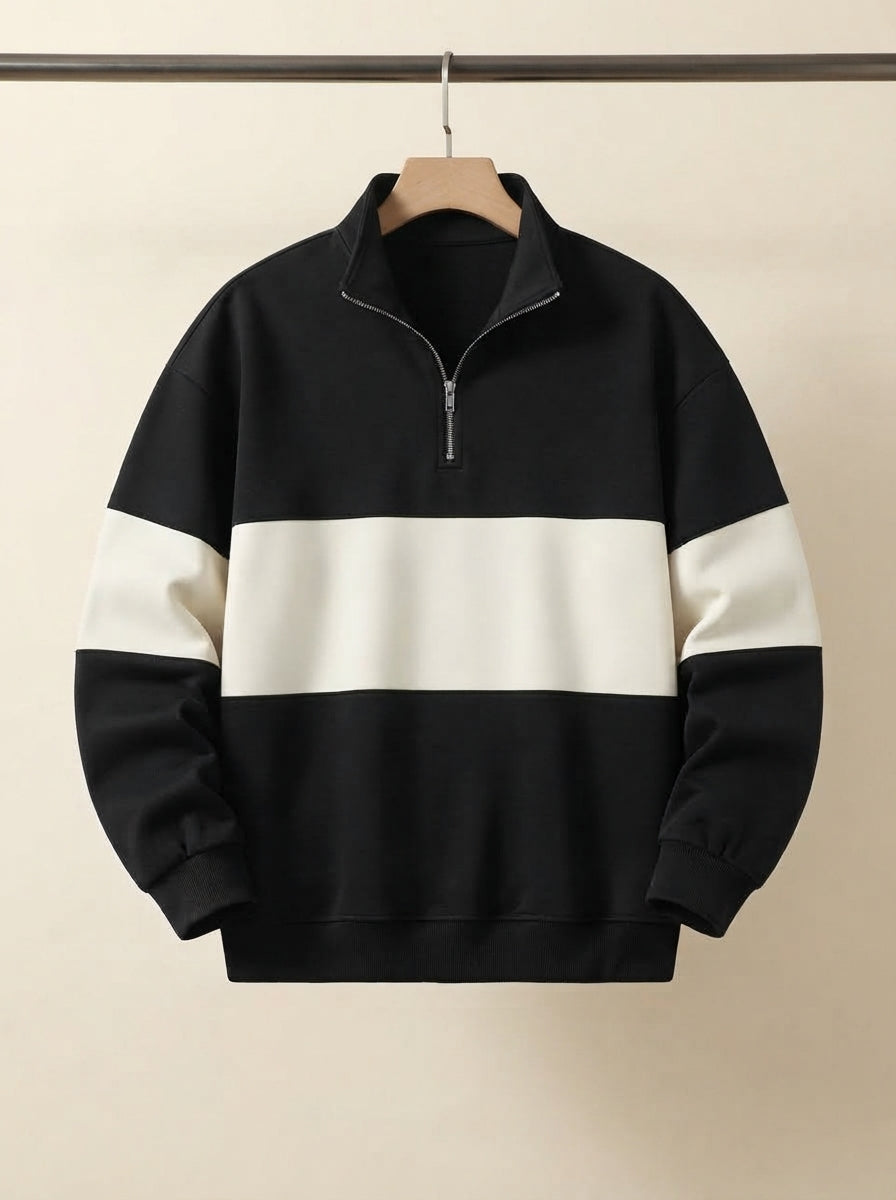 Casual Knitted Colorblock Half-Zip Sweatshirt