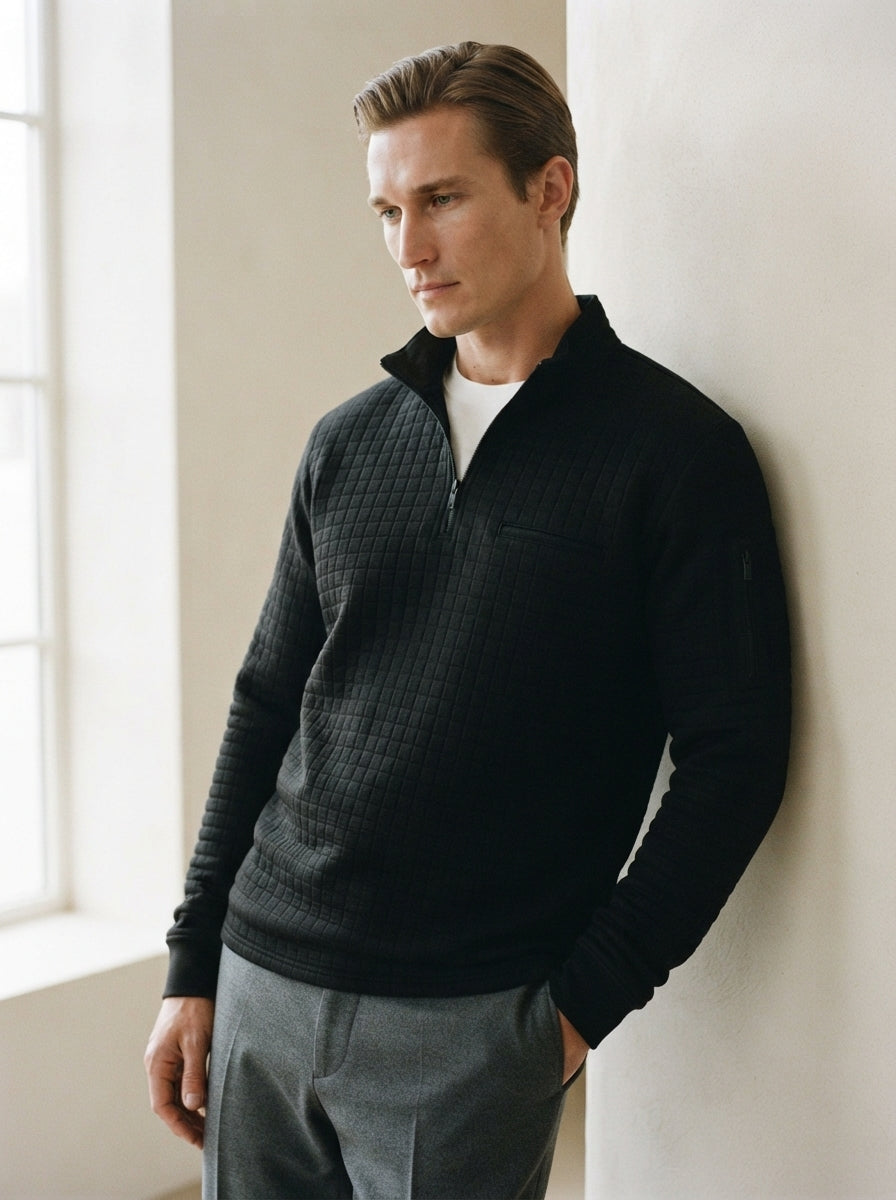 Quarter-Zip Waffle Knit Pullover