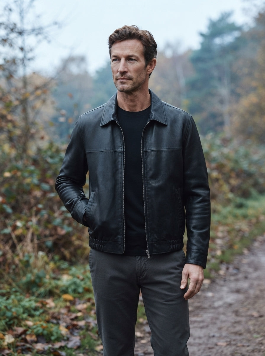 Slim Fit Leather Zip Jacket