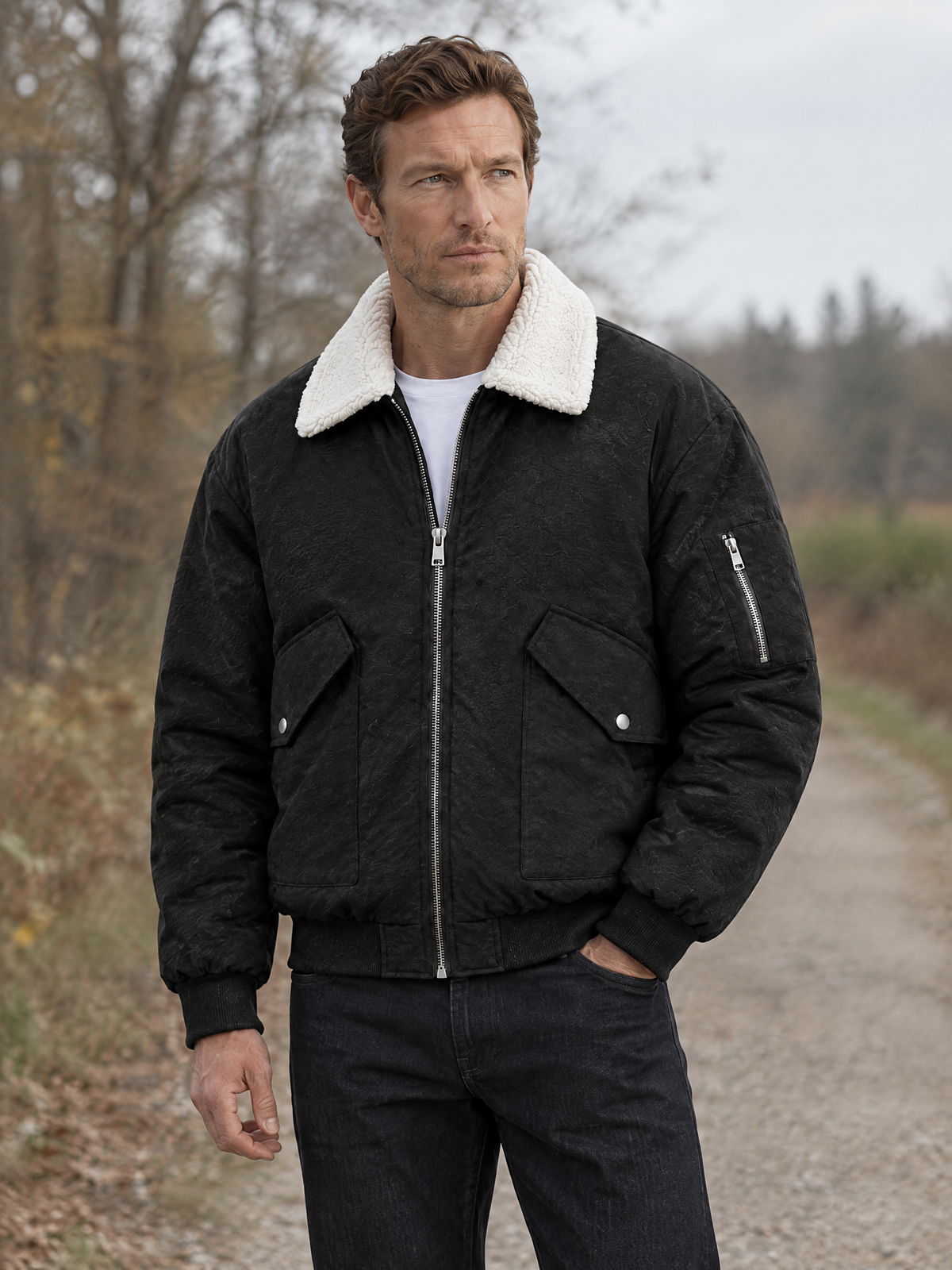 Contrast Collar Aviator Jacket