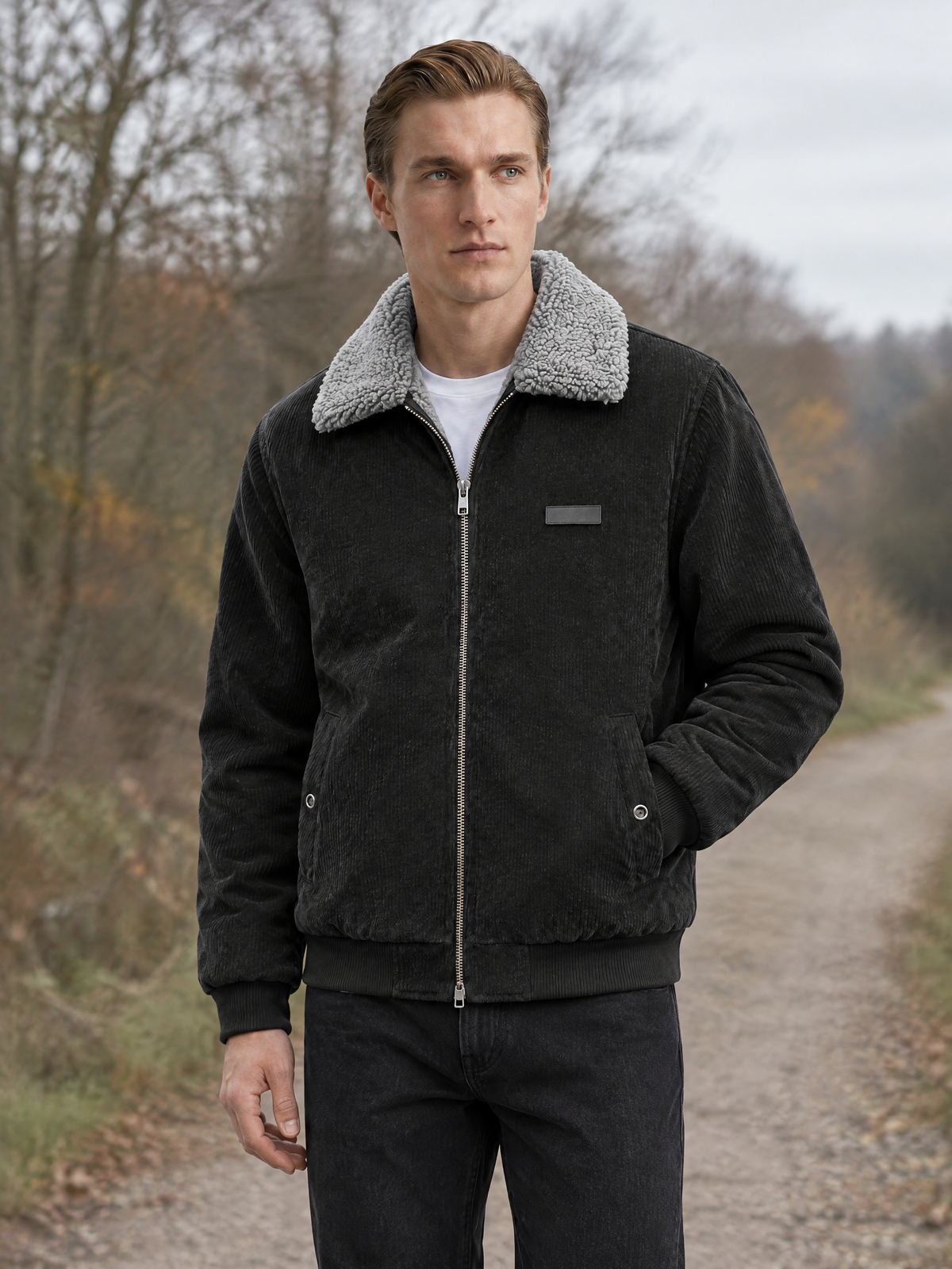 Plush-Lined Corduroy Zip Jacket
