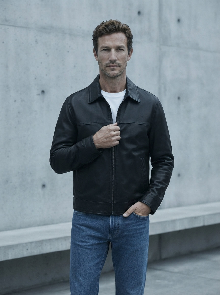 Slim Fit Leather Zip Jacket