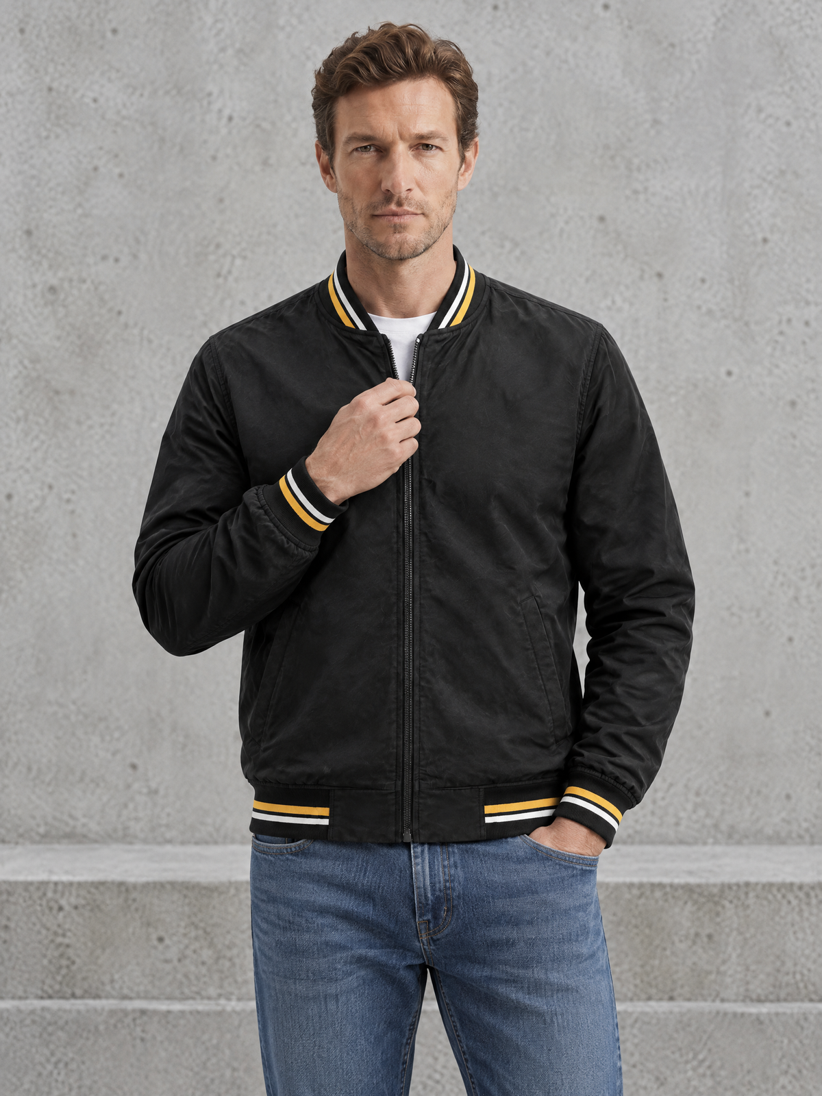 Striped Trim Varsity Jacket