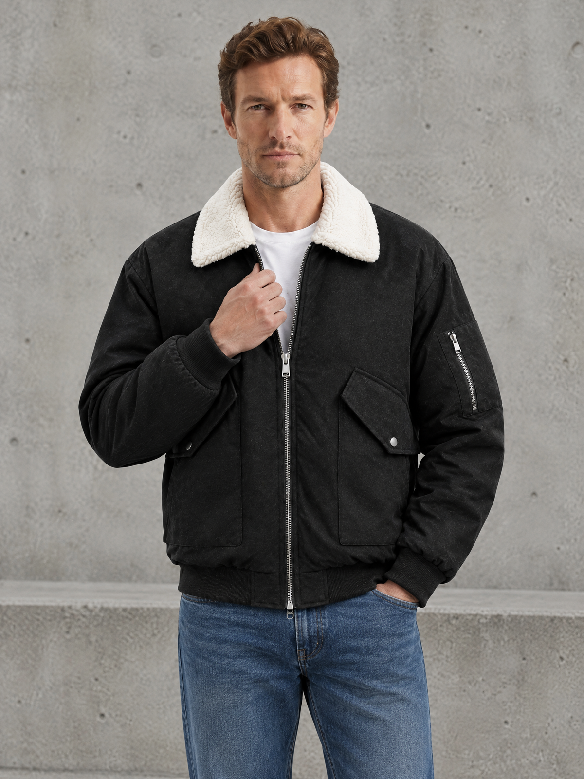 Contrast Collar Aviator Jacket
