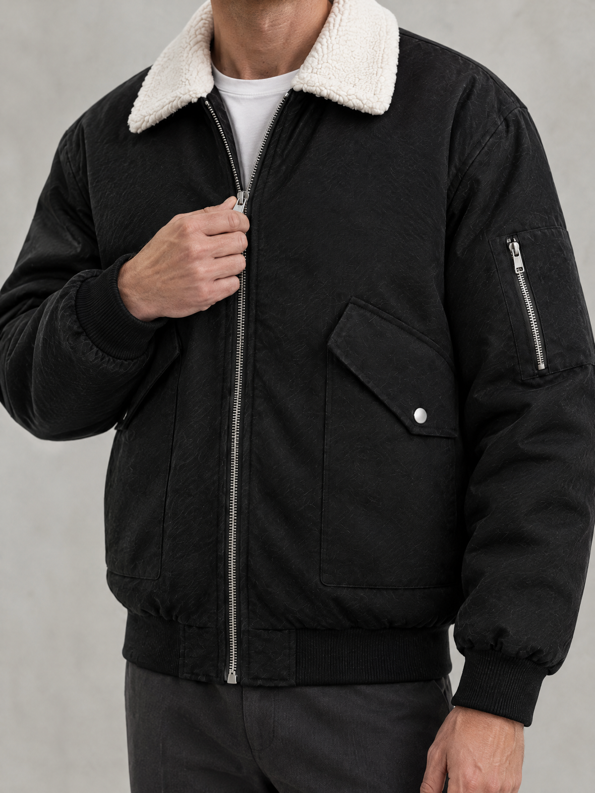 Contrast Collar Aviator Jacket