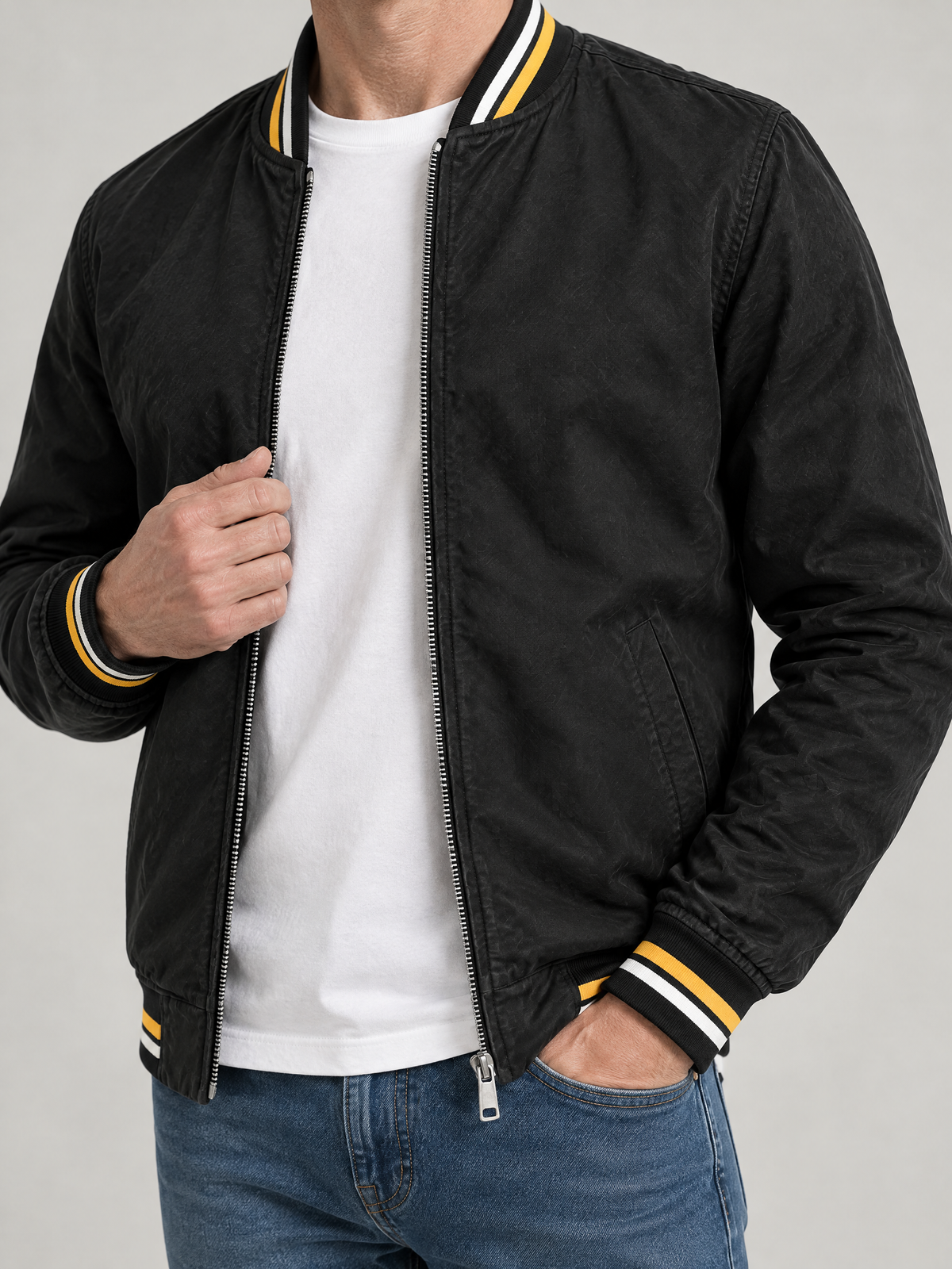 Striped Trim Varsity Jacket