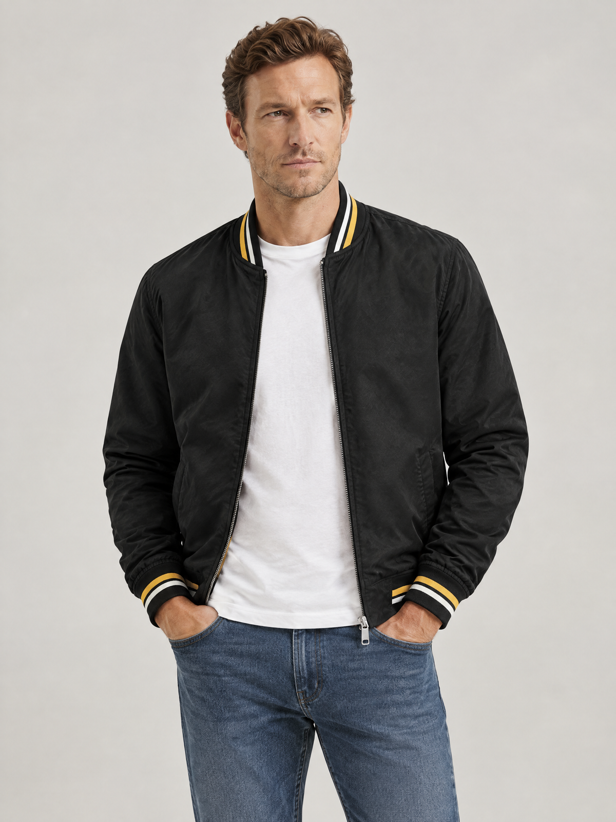 Striped Trim Varsity Jacket