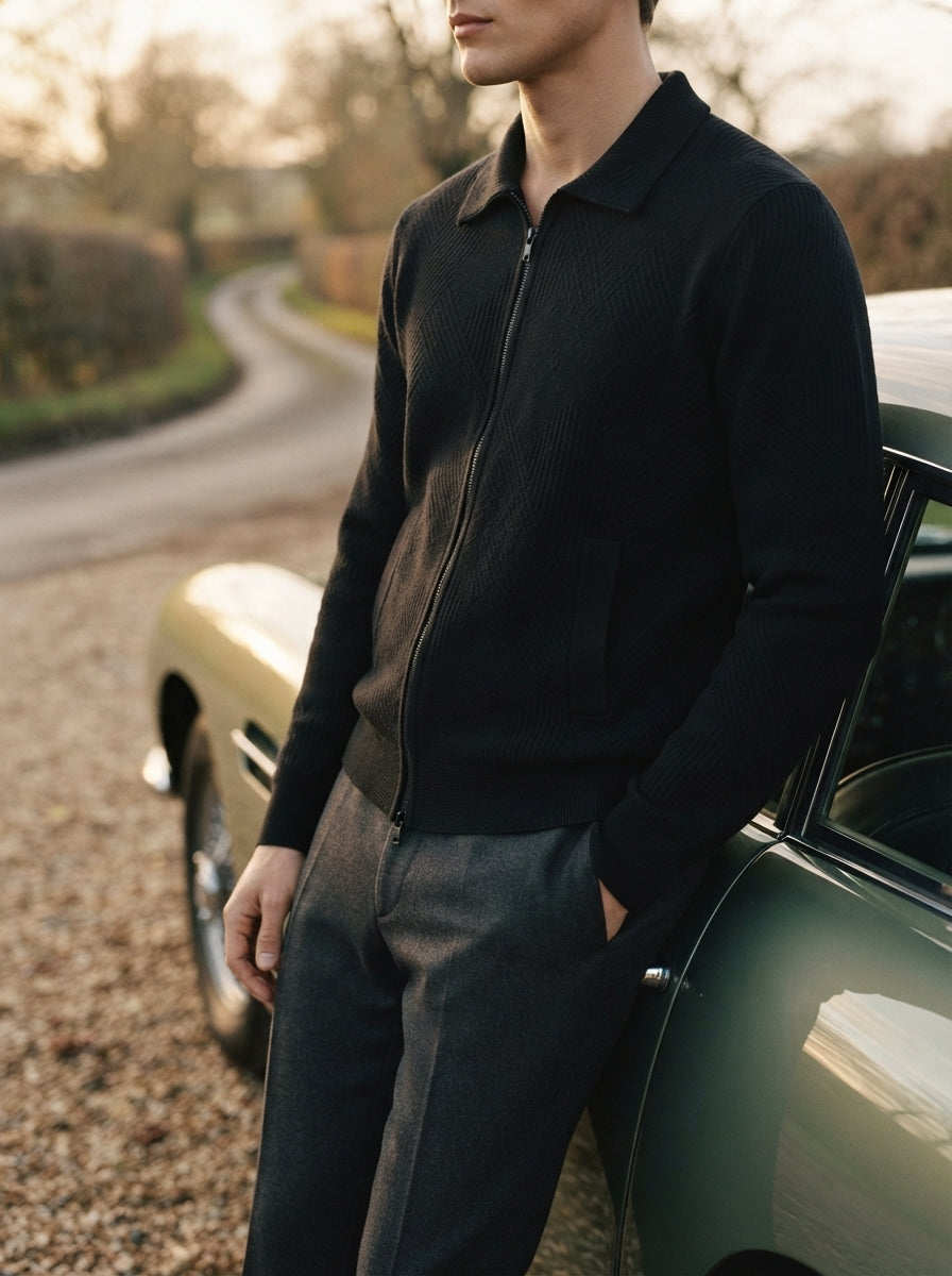 Cardigan Ribbed Texture Zipper Men