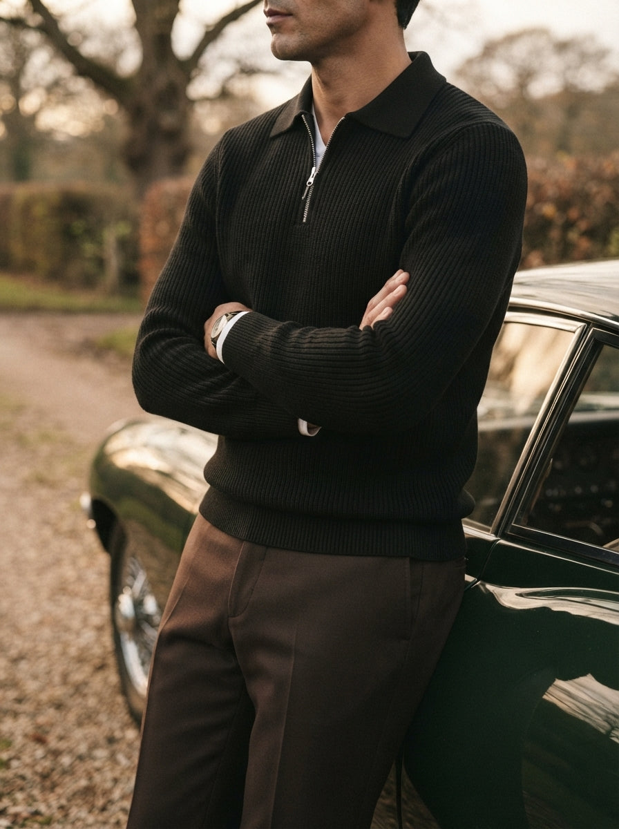 Fitted Knit Quarter Zip Sweater