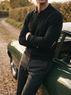 Men's Relaxed Textured Knit Open Collar Polo Jumper