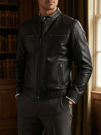 Casual Leather Stand Collar Biker Jacket