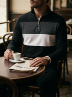 Knitted Colour Block Quarter-Zip Polo Shirt