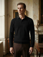 Fitted Long Sleeve Polo Waffle Shirt
