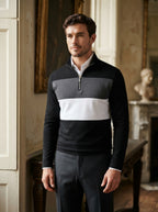 Knitted Colour Block Quarter-Zip Polo Shirt