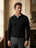 Men's Relaxed Textured Knit Open Collar Polo Jumper