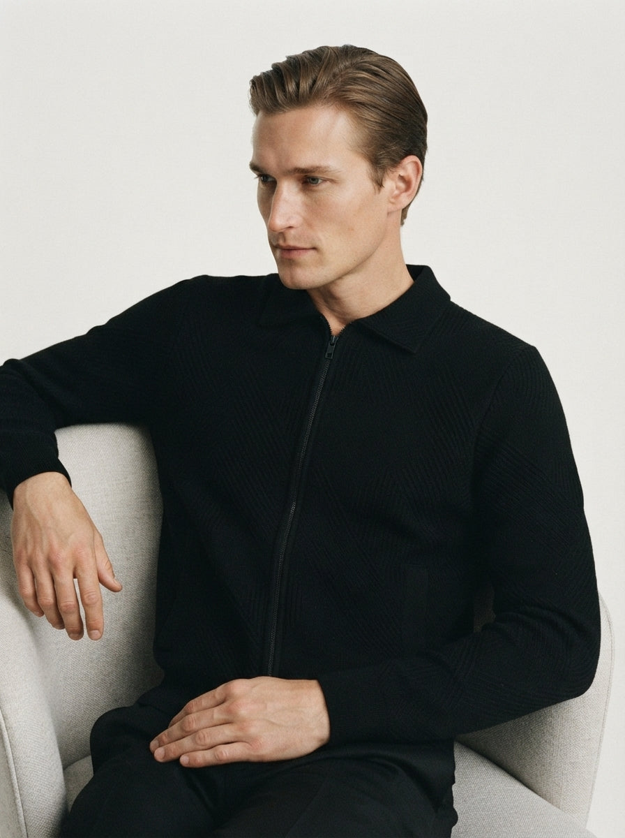 Cardigan Ribbed Texture Zipper Men