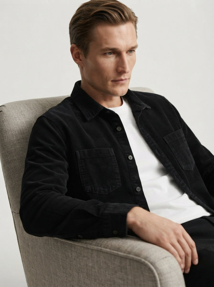 Men's Casual Corduroy Lapel Collar Overshirt