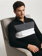 Knitted Colour Block Quarter-Zip Polo Shirt