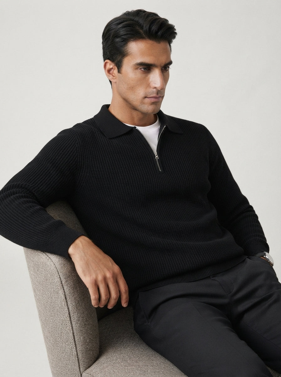 Fitted Knit Quarter Zip Sweater