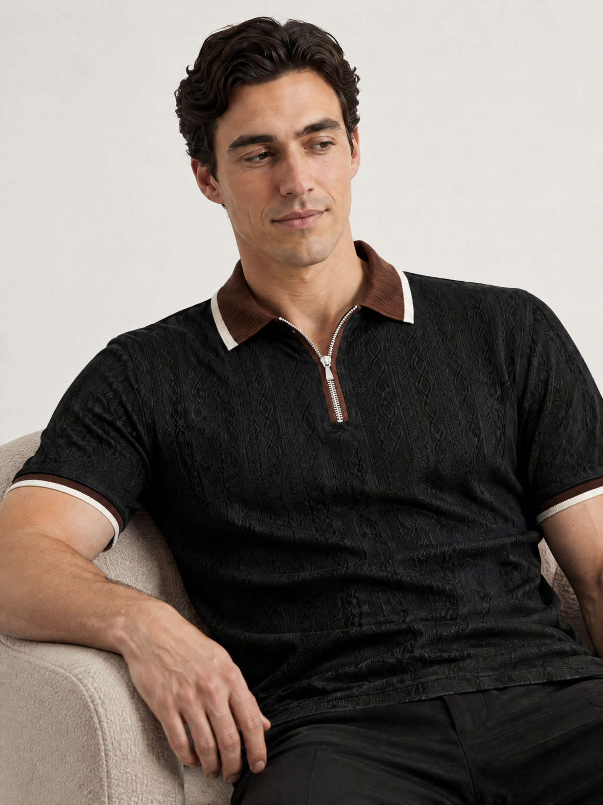 Oceans - Textured Half Sleeve Zip Polo