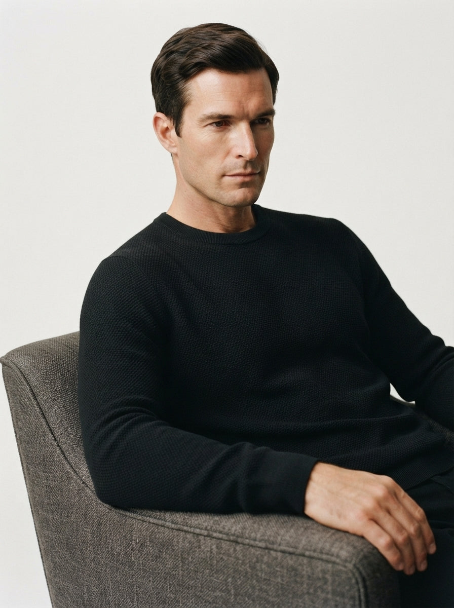 Textured Viscose Crewneck Sweater