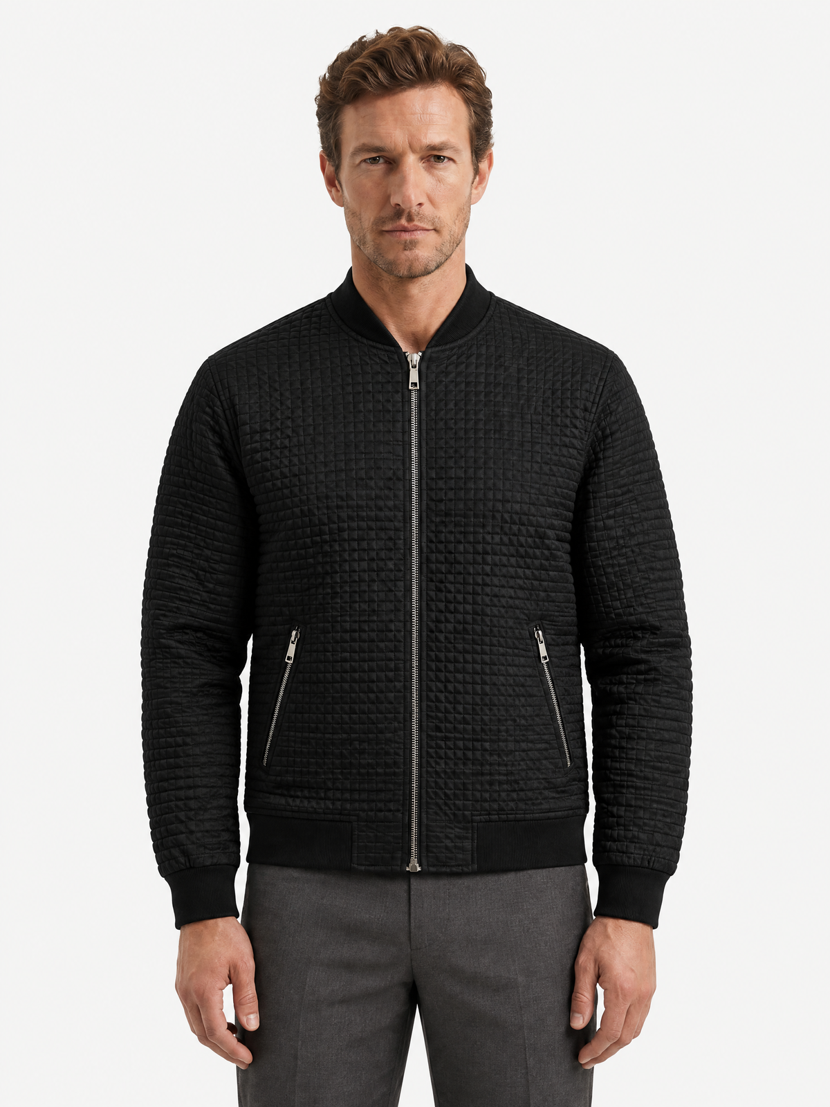 Waffle Texture Stand Collar Jacket