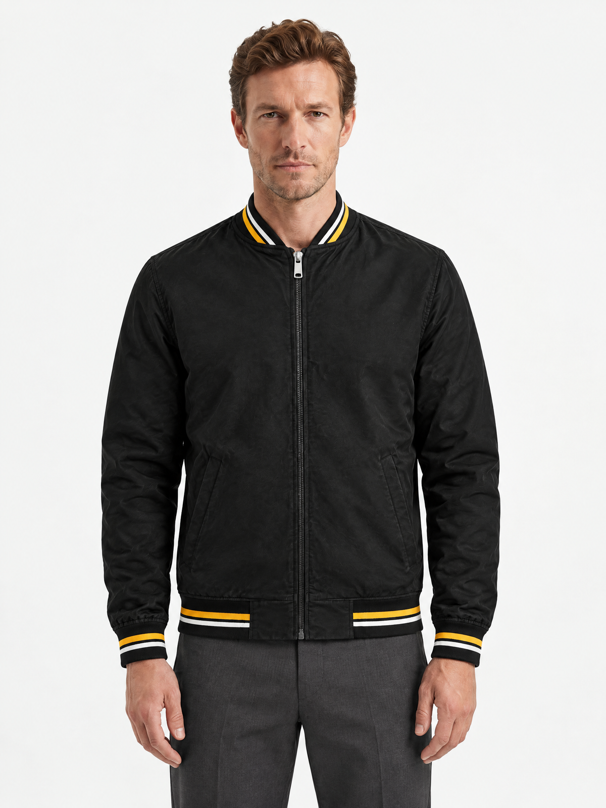Striped Trim Varsity Jacket