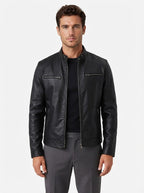Casual Leather Stand Collar Biker Jacket