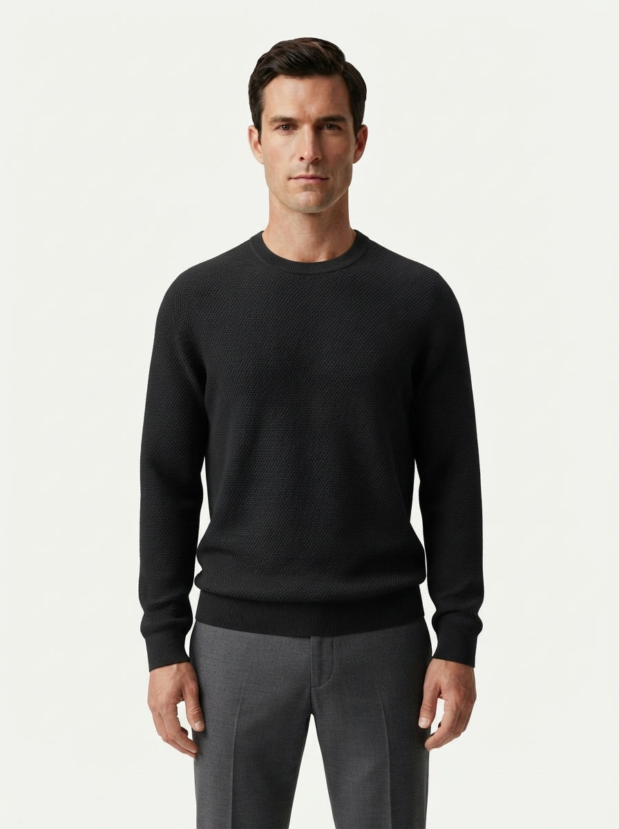 Textured Viscose Crewneck Sweater