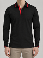 Ribbed Knit Long Sleeve Polo Shirt