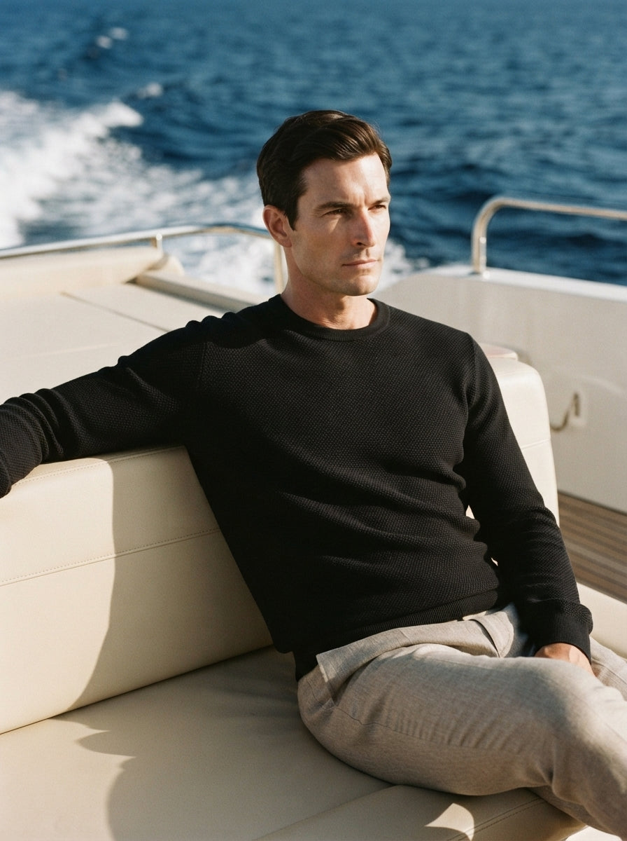 Textured Viscose Crewneck Sweater