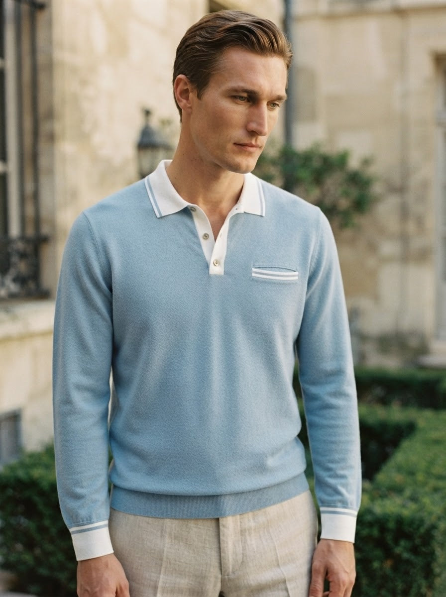 Long Sleeve Polo Shirt Contrast Collar