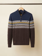 Cozy Cable Knit Two-Tone Quarter-Zip Sweater